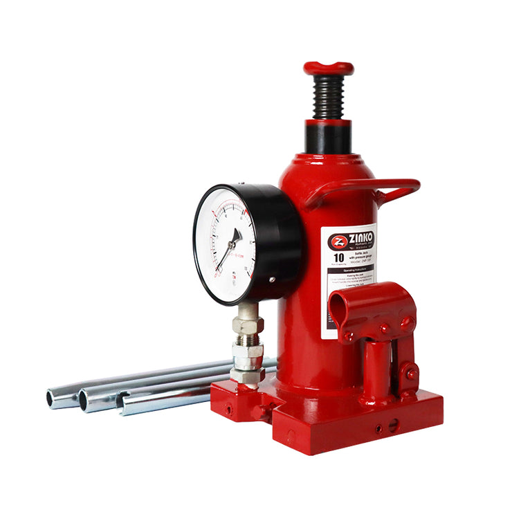 STEEL BASE BOTTLE JACK - 10 TON W PRESSURE GAUGE;   MODEL: ZNP-10P