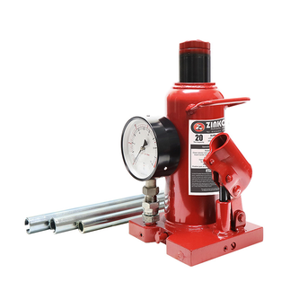 STEEL BASE BOTTLE JACK - 20 TON W PRESSURE GAUGE;   MODEL: ZNP-20P