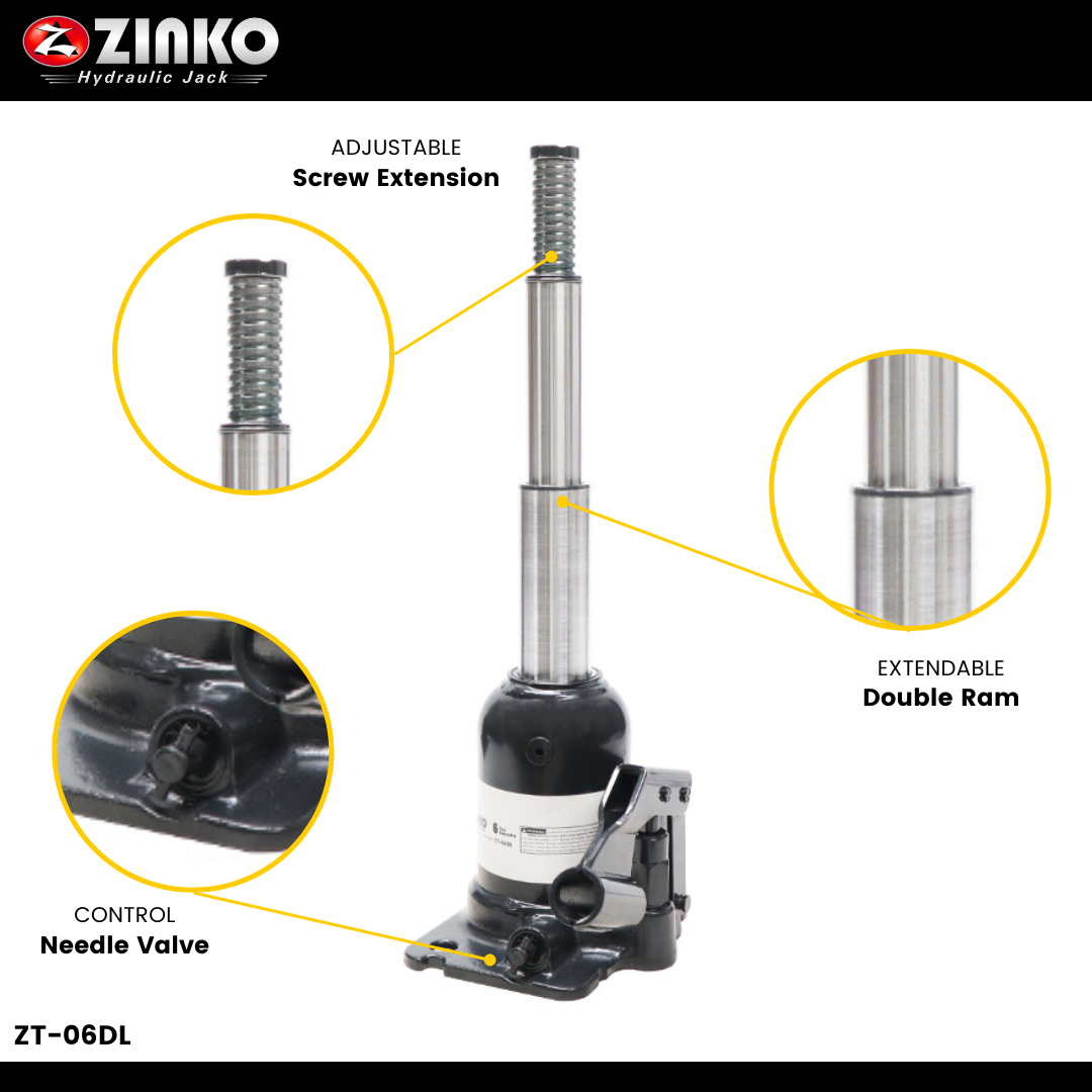 ZT-06DL, 6 Ton Telescoping Bottle Jack ( 2 Stage ) – Zinko