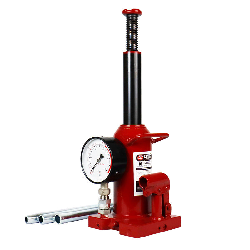 STEEL BASE BOTTLE JACK - 10 TON W PRESSURE GAUGE; MODEL: ZNP-10P