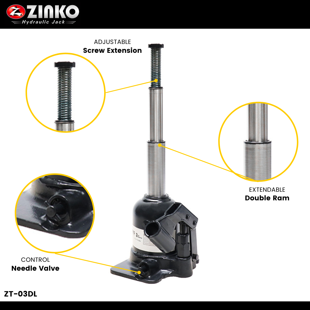 ZT-03DL, 3 Ton Telescoping Bottle Jack ( 2 Stage ) – Zinko