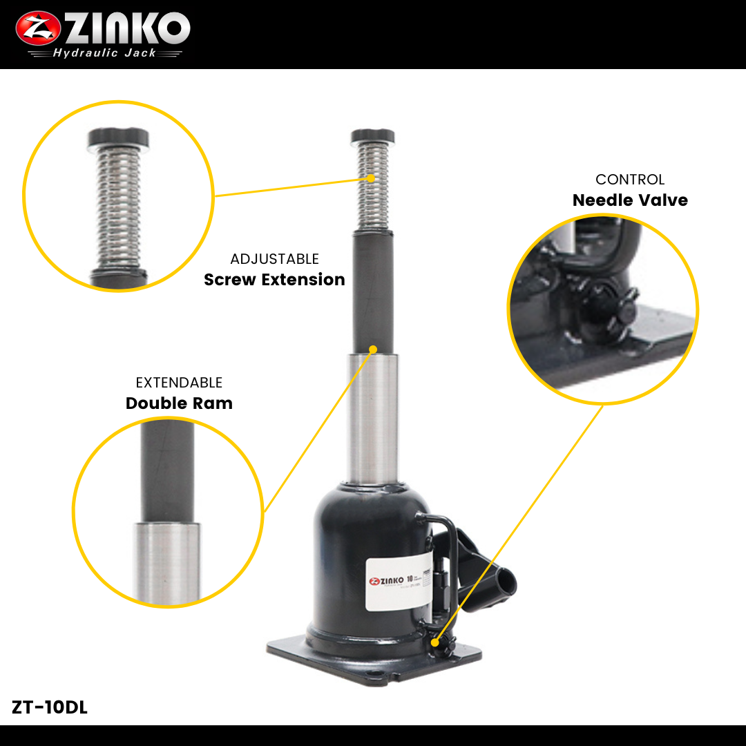 ZT-10DL, 10 Ton Telescoping Bottle Jack ( 2 Stage ) – Zinko