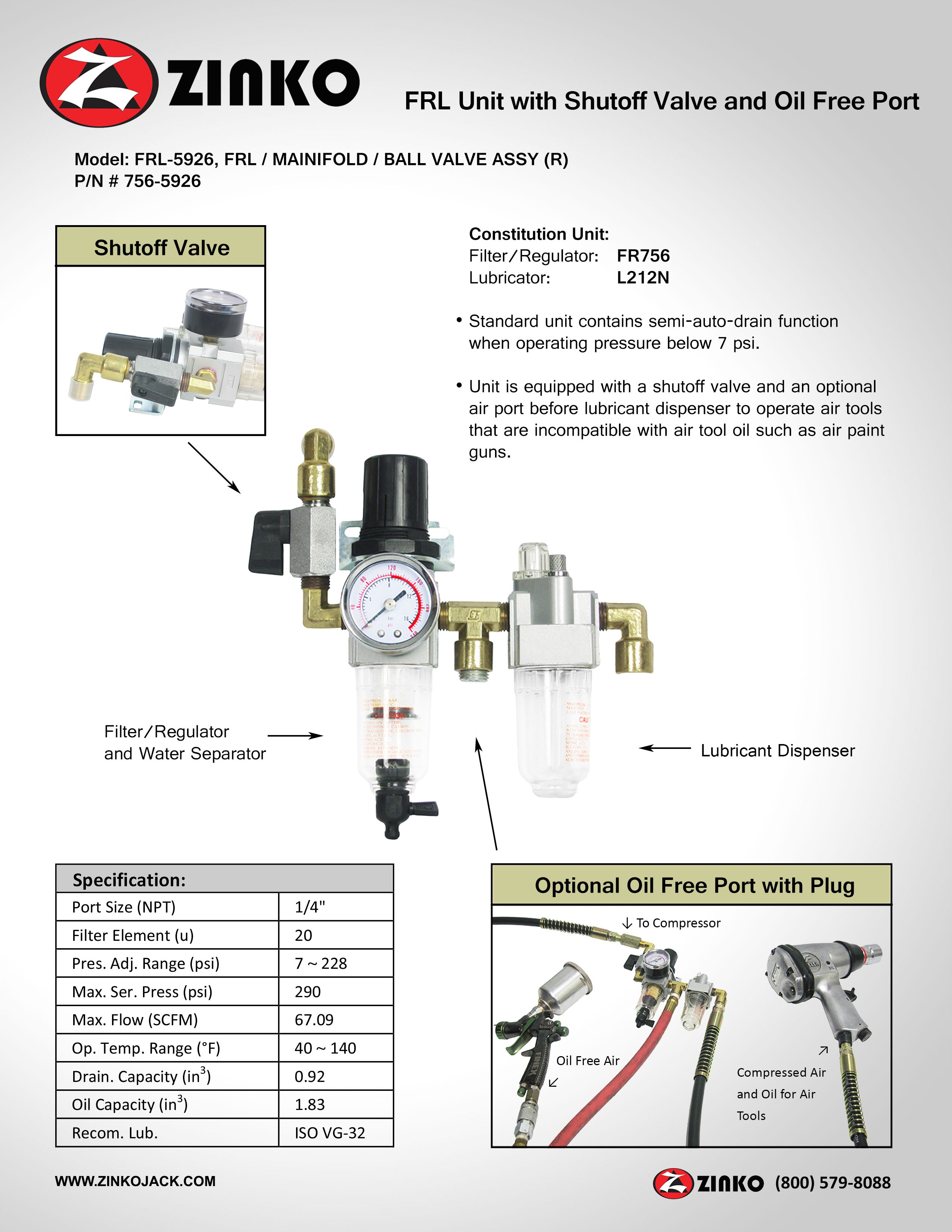 FRL Combo with shutoff valve, 1/4
